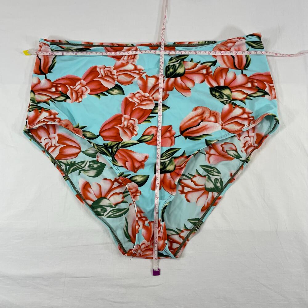 Floral High Waist Bikini Bottom Light Blue Coral Women's Plus Size 2XL - Picture 4 of 4